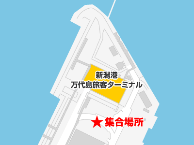 新潟港 フェリーターミナル万代島 送迎バス駐車場 Rh便 集合場所マップ 夜行 高速バス予約のロイヤルエクスエクスプレス